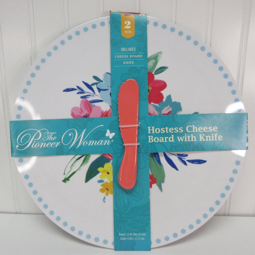 Pioneer Woman Cheese Board Acrylic Tray & Pink Knife Wedding Party White Floral